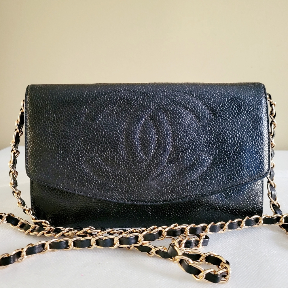 Chanel Timeless Clutch Wallet w Chain Pochette Handbag